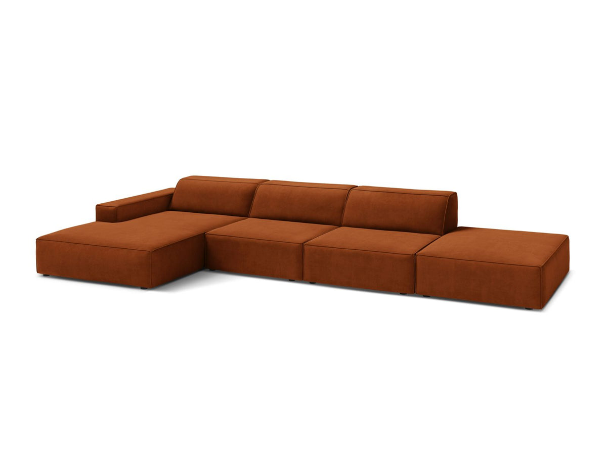 Jodie Velour modulares Ecksofa links 5 Sitzer in Terracotta-Bluvel präsentiert im Onlineshop von KAQTU Design AG. Ecksofa links ist von Micadoni
