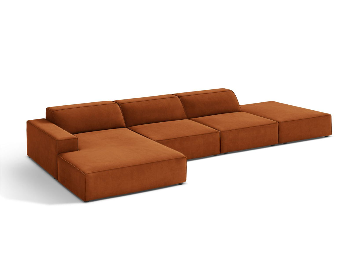 Jodie Velour modulares Ecksofa links 5 Sitzer in Terracotta-Bluvel präsentiert im Onlineshop von KAQTU Design AG. Ecksofa links ist von Micadoni
