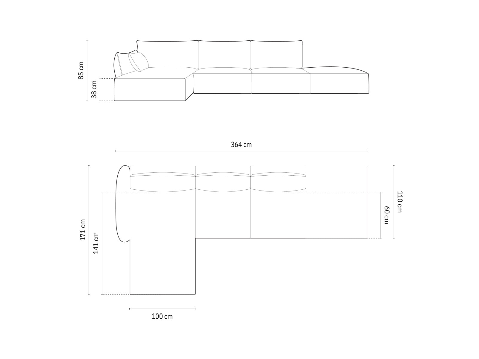 Kaelle Velour Ecksofa links 5 Sitzer in Black-Bluvel präsentiert im Onlineshop von KAQTU Design AG. L-Sofa links ist von Micadoni