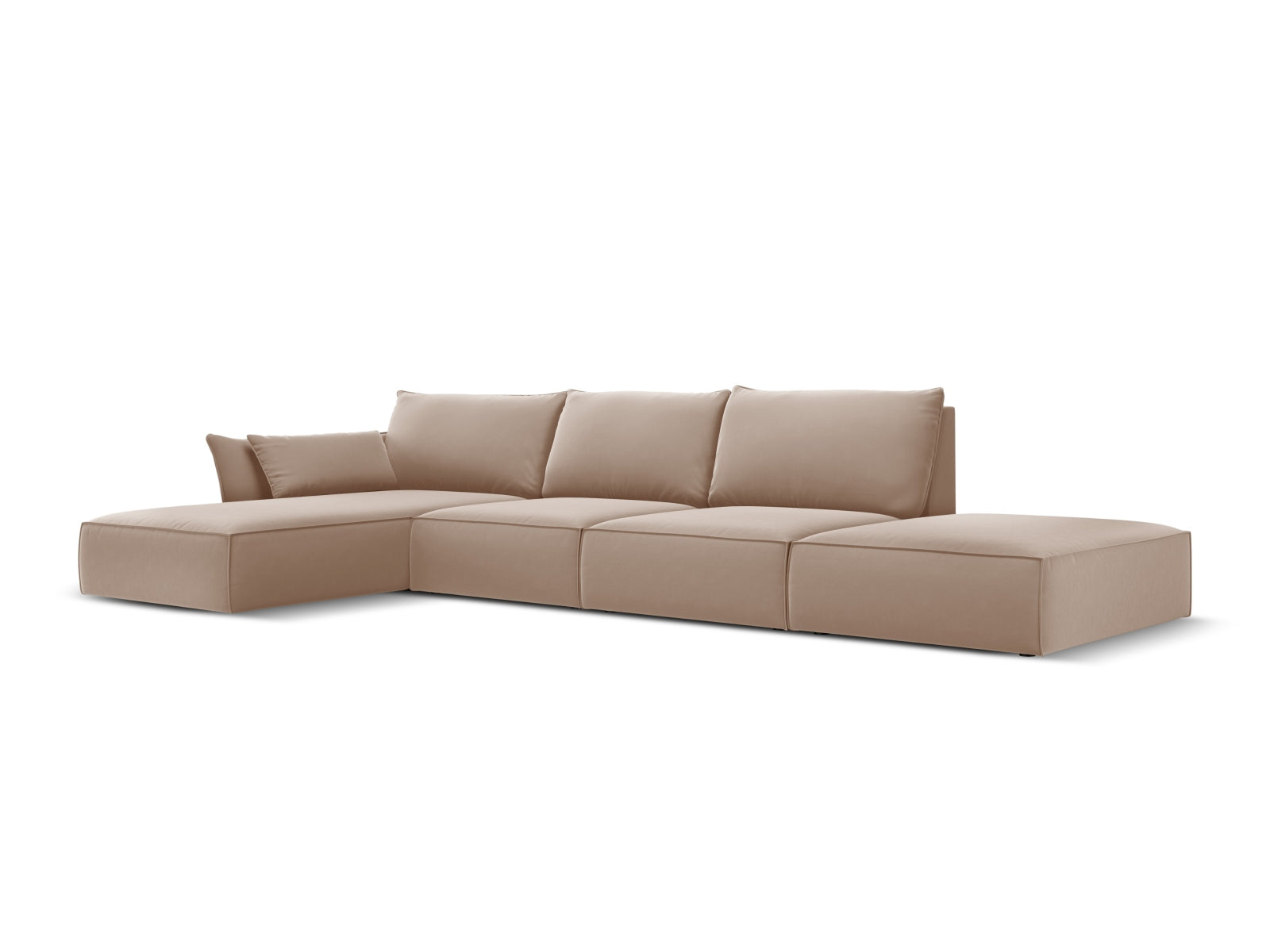 Beige Velour Ecksofa von Micadoni, 5-Sitzer, linksseitig, stilvolles Design für modernen Wohnraum, bequem und elegant.