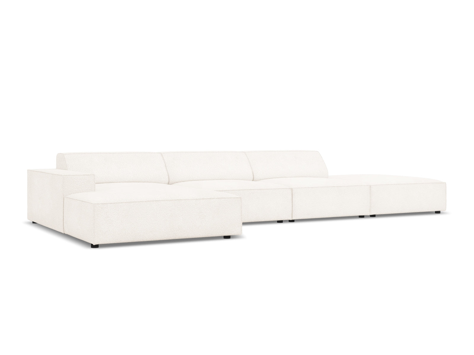 Entdecken Sie das elegante Jodie Boucle Ecksofa links von Micadoni – ein 5-Sitzer, der Stil, Komfort und Modularität vereint.