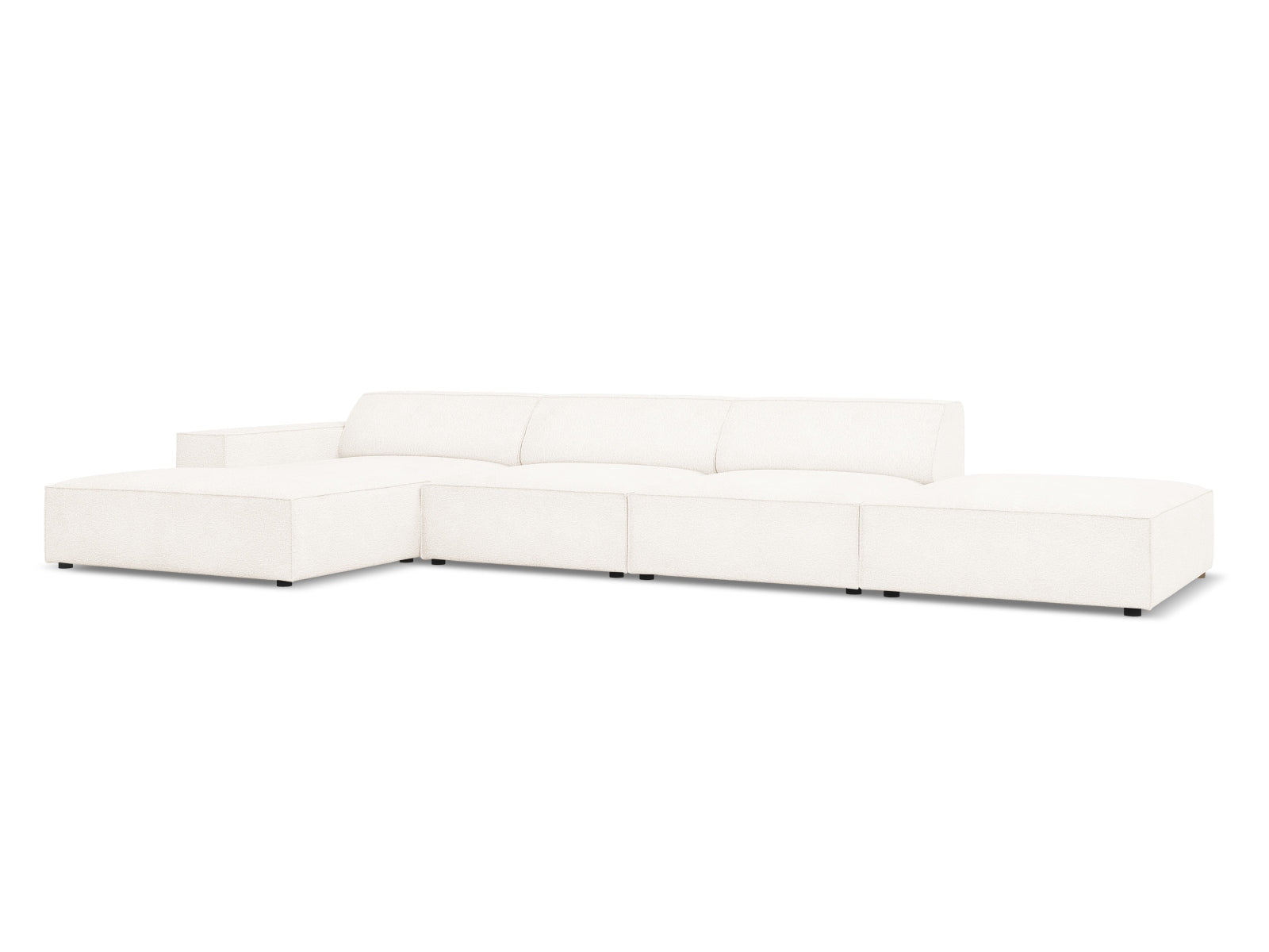 Erleben Sie das Jodie Boucle Ecksofa links von Micadoni – ein 5-Sitzer, der modernes Design, hohen Komfort und individuelle Anpassungsmöglichkeiten bietet.