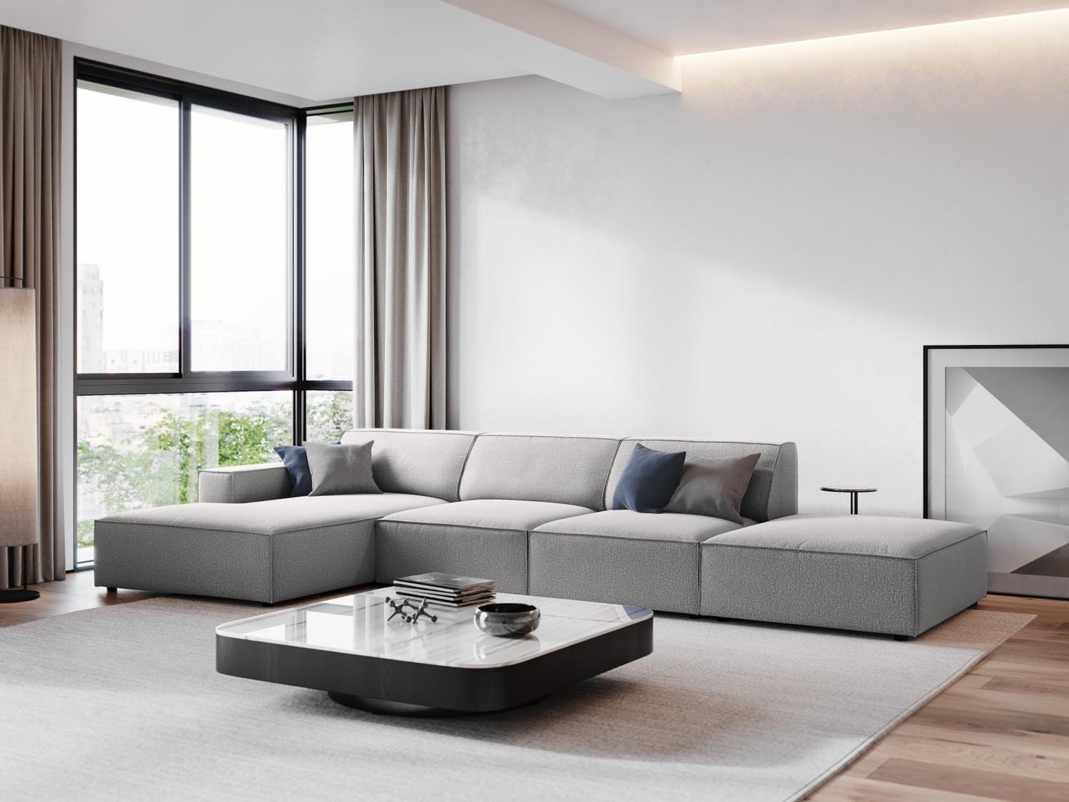 Entdecken Sie das Jodie Ecksofa von Micadoni: stilvolles, modulares 5-Sitzer Sofa in elegantem Design, ideal für jeden Wohnraum.