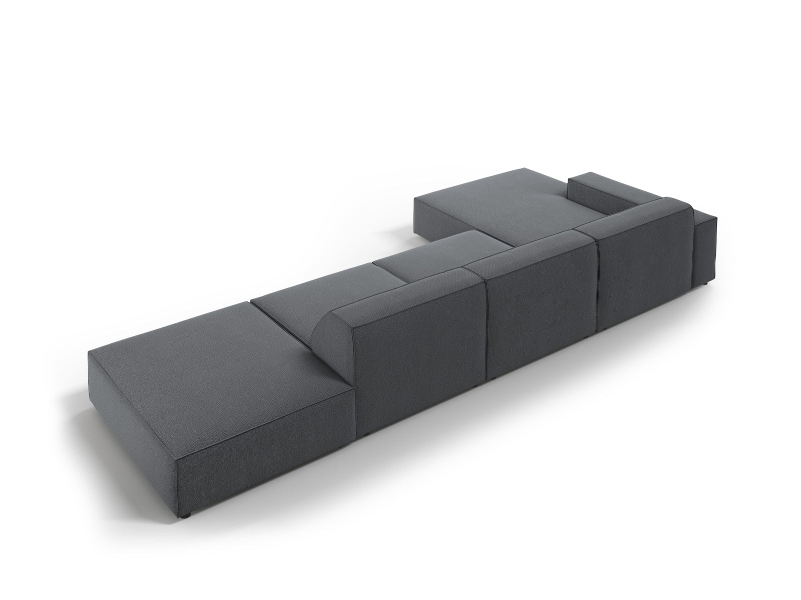 Elegantes, modulares Ecksofa Jodie in edlem Dunkelgrau, perfekt für zeitgemäße Wohnzimmergestaltung. Flexibles 5-Sitzer-Arrangement von Micadoni.