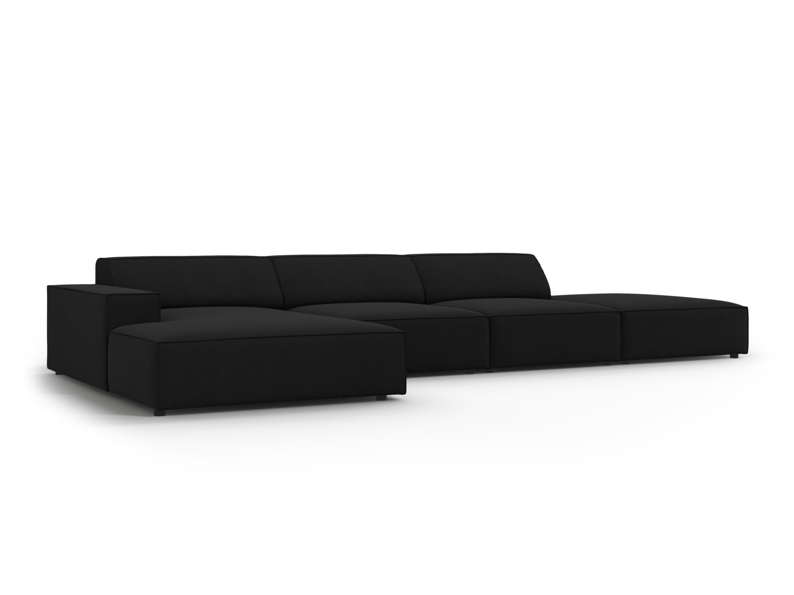 Elegantes, modulares Ecksofa Jodie in stilvollem Schwarz, ideal für entspannte Abende. 5-Sitzer von Micadoni für einladende Wohnräume.