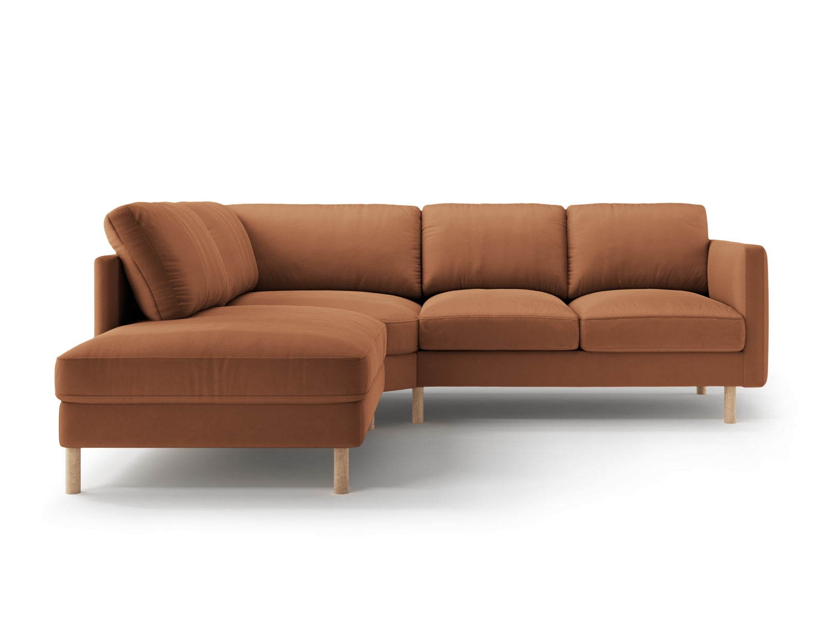 Stylisches linksseitiges Ecksofa Eden Velour für 4 Personen, perfekt für gemütliche Abende und stilvolle Einrichtung.