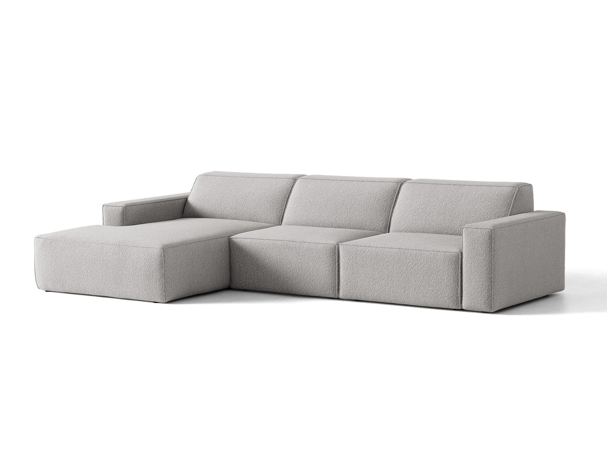 Modulares Ecksofa links Jodie von Micadoni mit Meridienne auf schwarzen Kunststoffbeinen