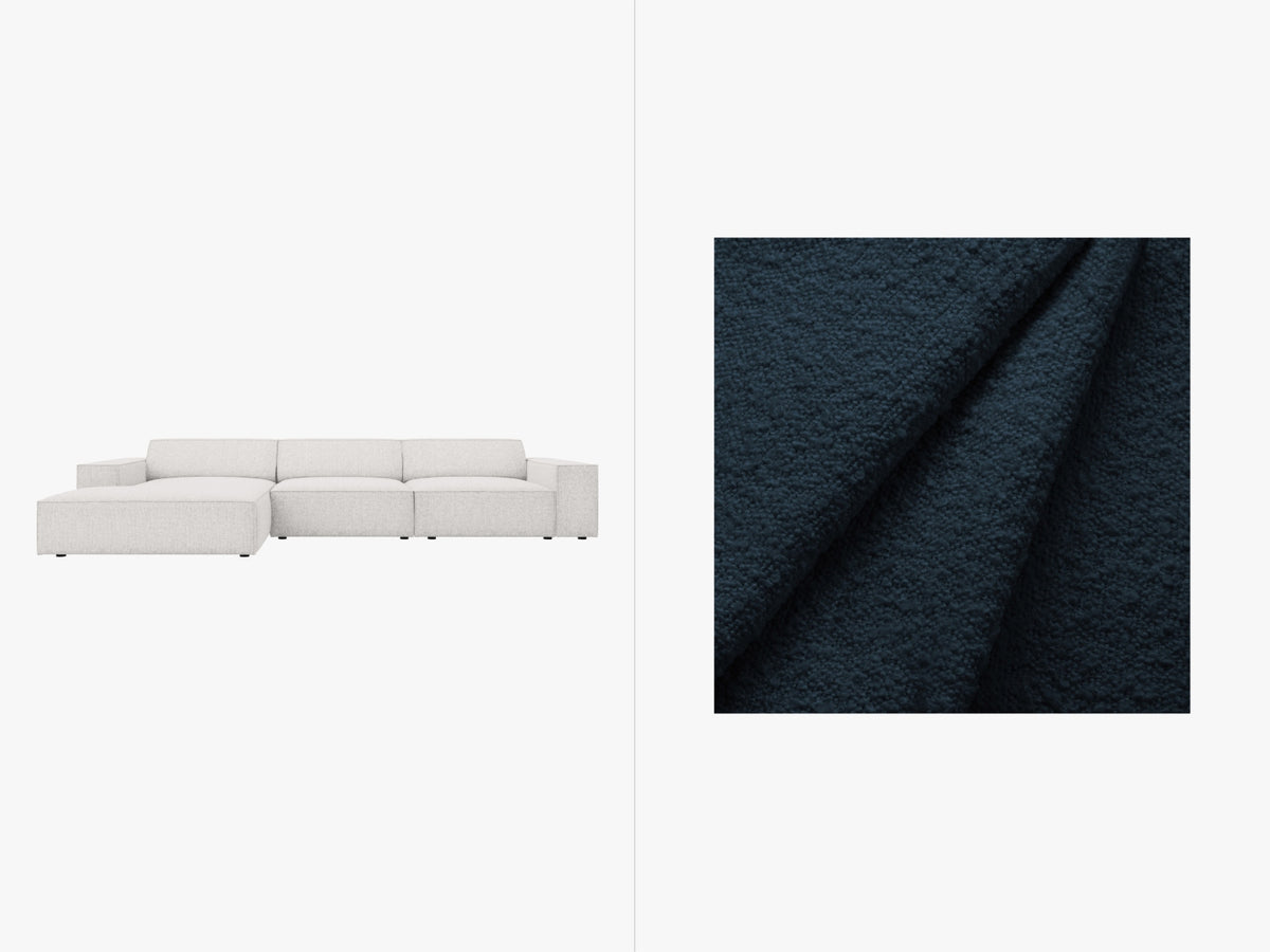 Jodie Boucle modulares Ecksofa links 4 Sitzer in Dark Blue-Baloo präsentiert im Onlineshop von KAQTU Design AG. L-Sofa links ist von Micadoni