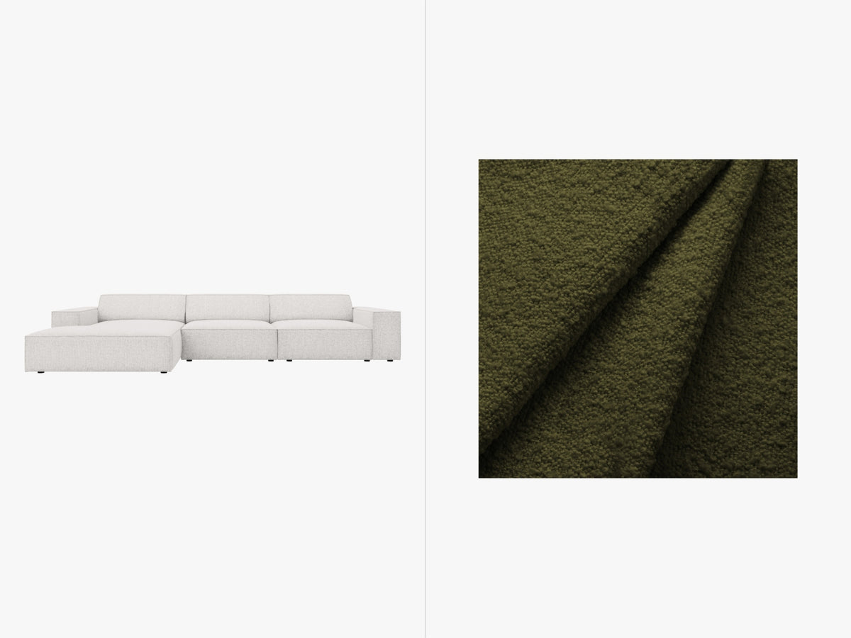 Jodie Boucle modulares Ecksofa links 4 Sitzer in Dark Olive Green-Baloo präsentiert im Onlineshop von KAQTU Design AG. L-Sofa links ist von Micadoni