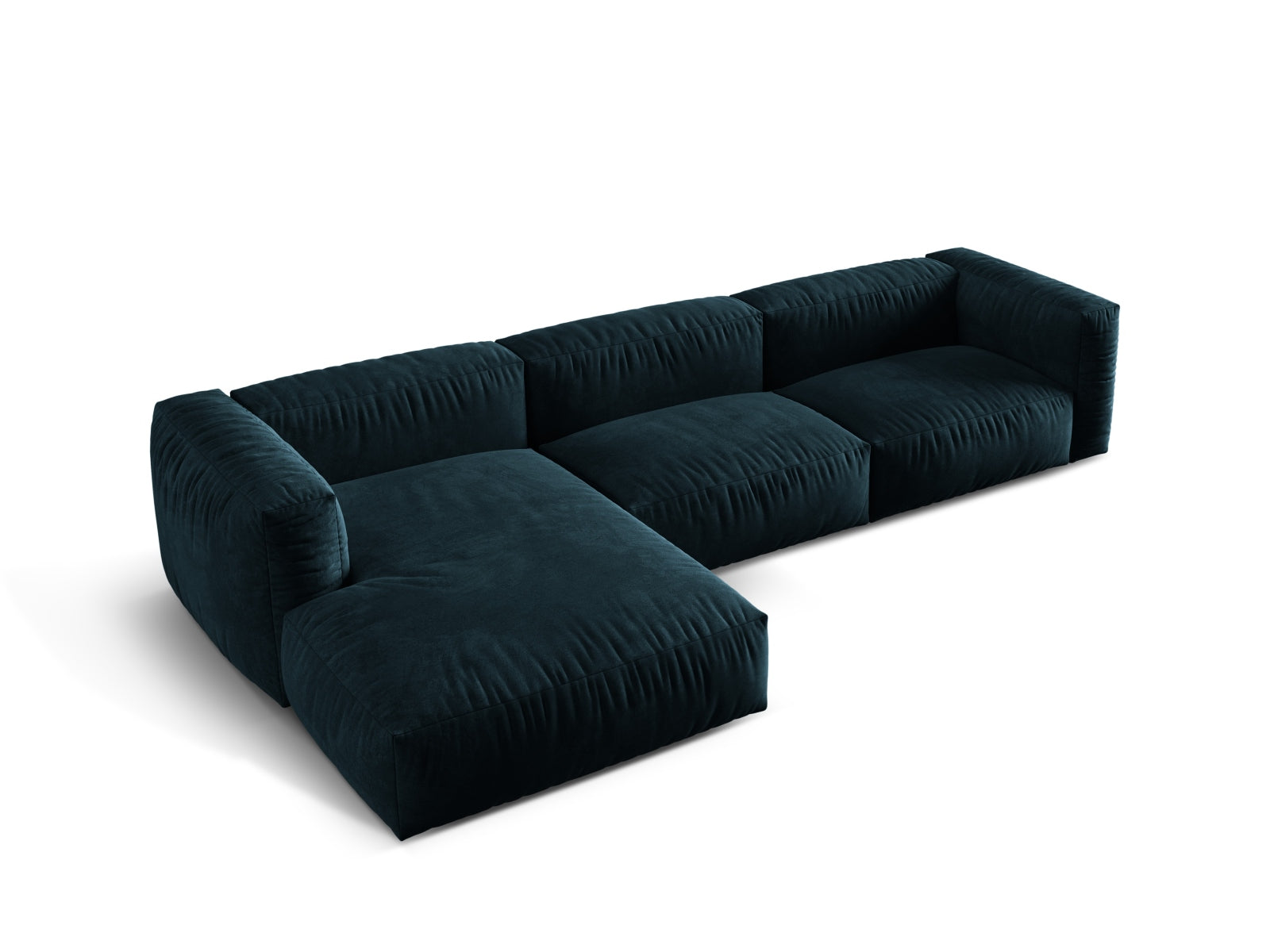Modernes Martina L-Sofa in tiefem Petrol, 3-Sitzer, vielseitig und anpassbar, perfekt für gemütliche und stilvolle Wohnbereiche.