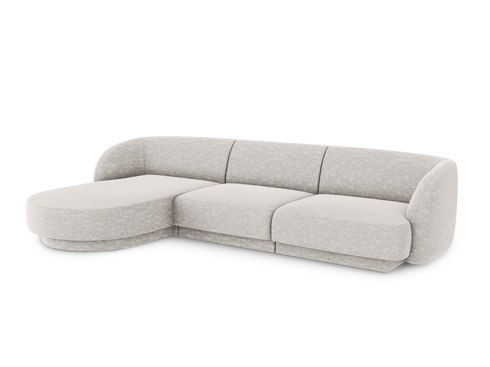 Stylisches Miley Ecksofa links, 4-Sitzer in hellem Grau, ideal für modernes Wohnen und als komfortables Bettsofa von Micadoni.