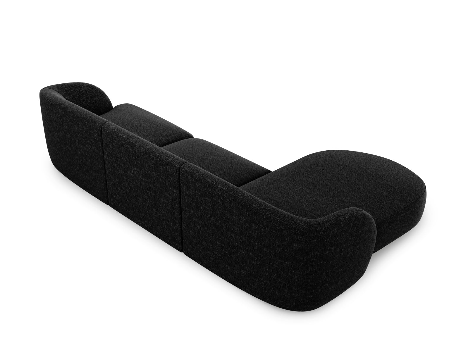 Modernes Miley Ecksofa links, 4-Sitzer in edlem Black-Haga, perfekt für stilvolle Wohnräume und als gemütliches Schlafsofa.