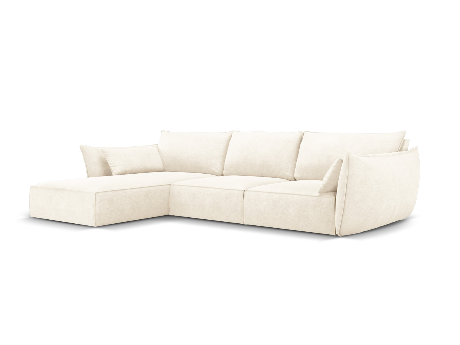 Stylisches Kaelle Ecksofa links, 4-Sitzer in sanftem Beige, ideal für moderne Wohnräume, erhältlich bei KAQTU Design AG.