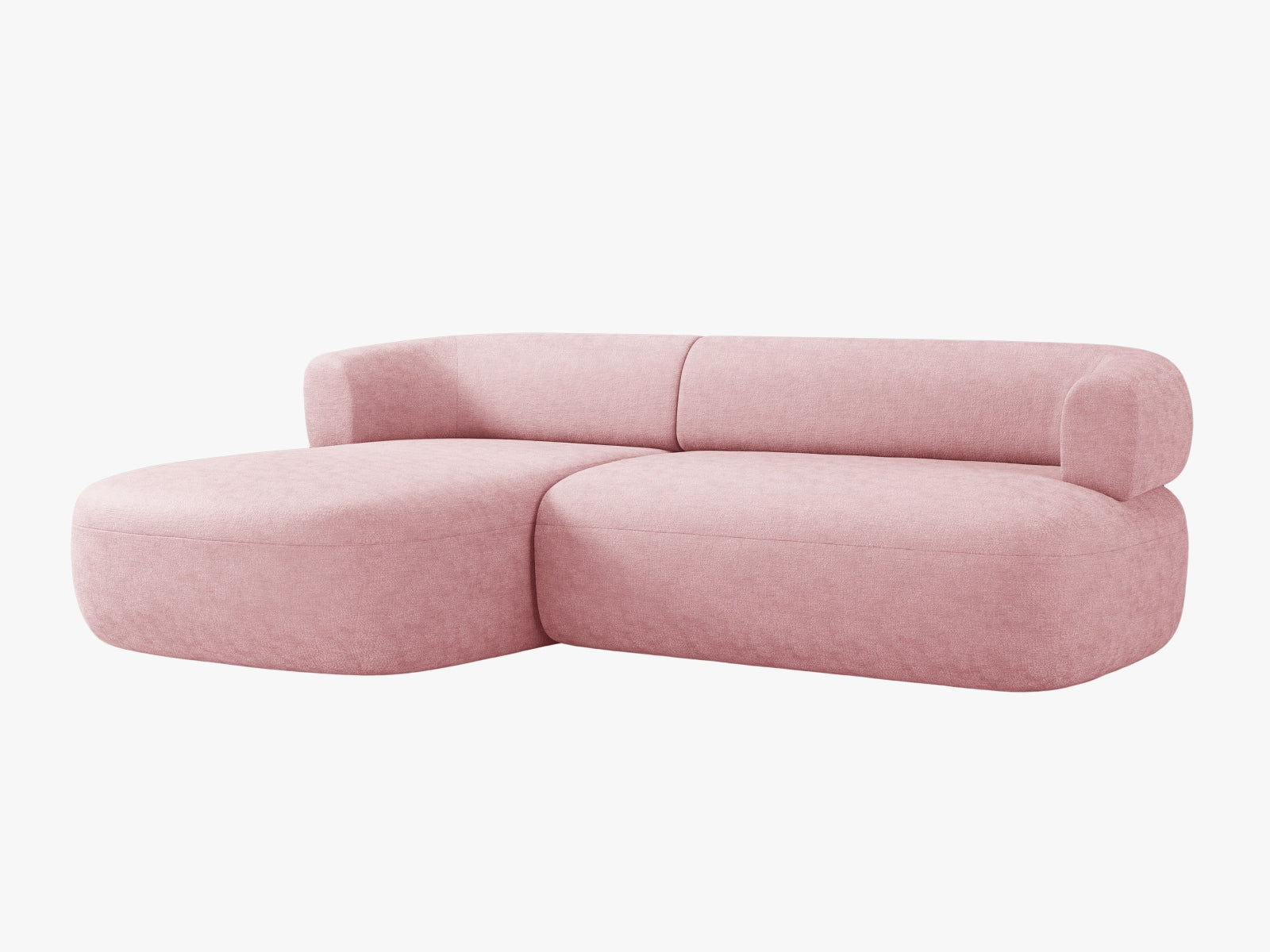 Elegantes 5-Sitzer Jenny Ecksofa links in zartem Rosa, perfekt für stilvolle Wohnzimmer und gemütliche Entspannung, erhältlich bei Micadoni.
