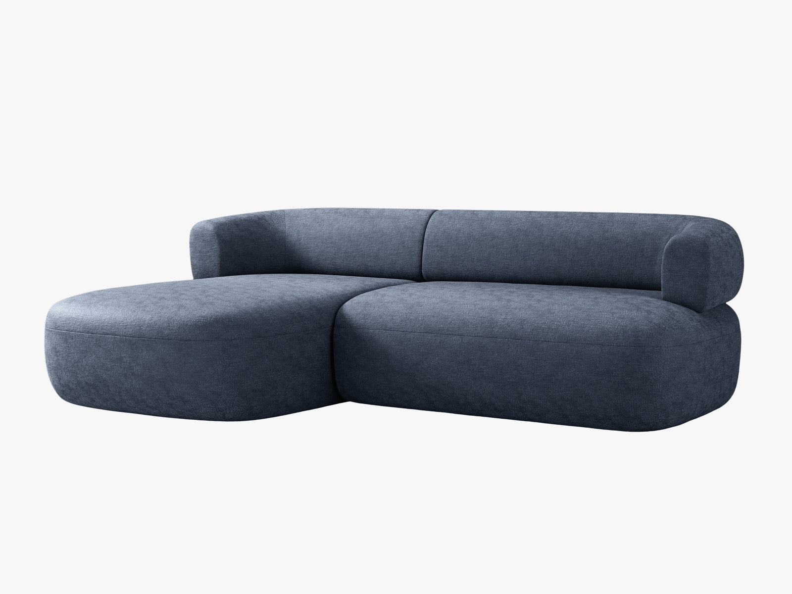 Modernes 5-Sitzer Ecksofa Jenny links in tiefem Blau, ideal für stilvolle Wohnräume und gemütliche Abende, von Micadoni.