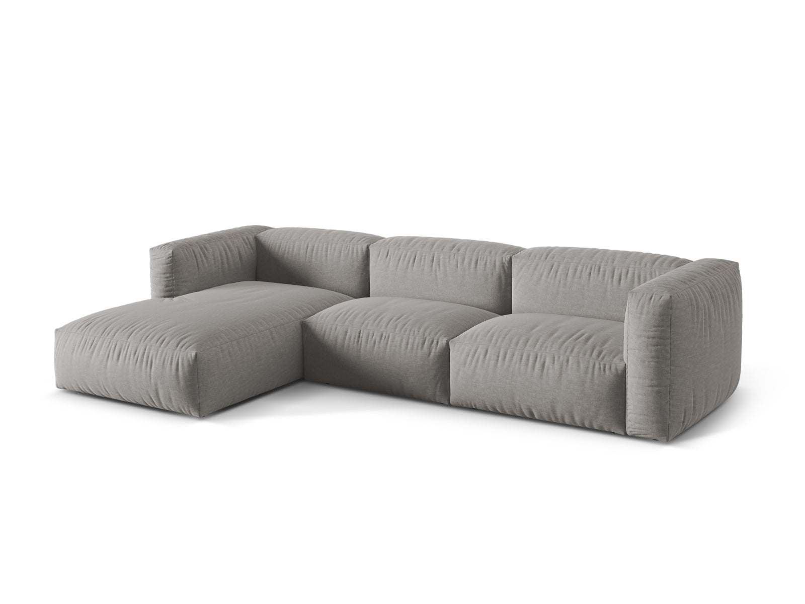 Stylisches Martina L-Sofa in sanftem Grau, perfekt für zeitgemäße Interiors. Flexibles, modulares Konzept für persönlichen Komfort und Gestaltung.