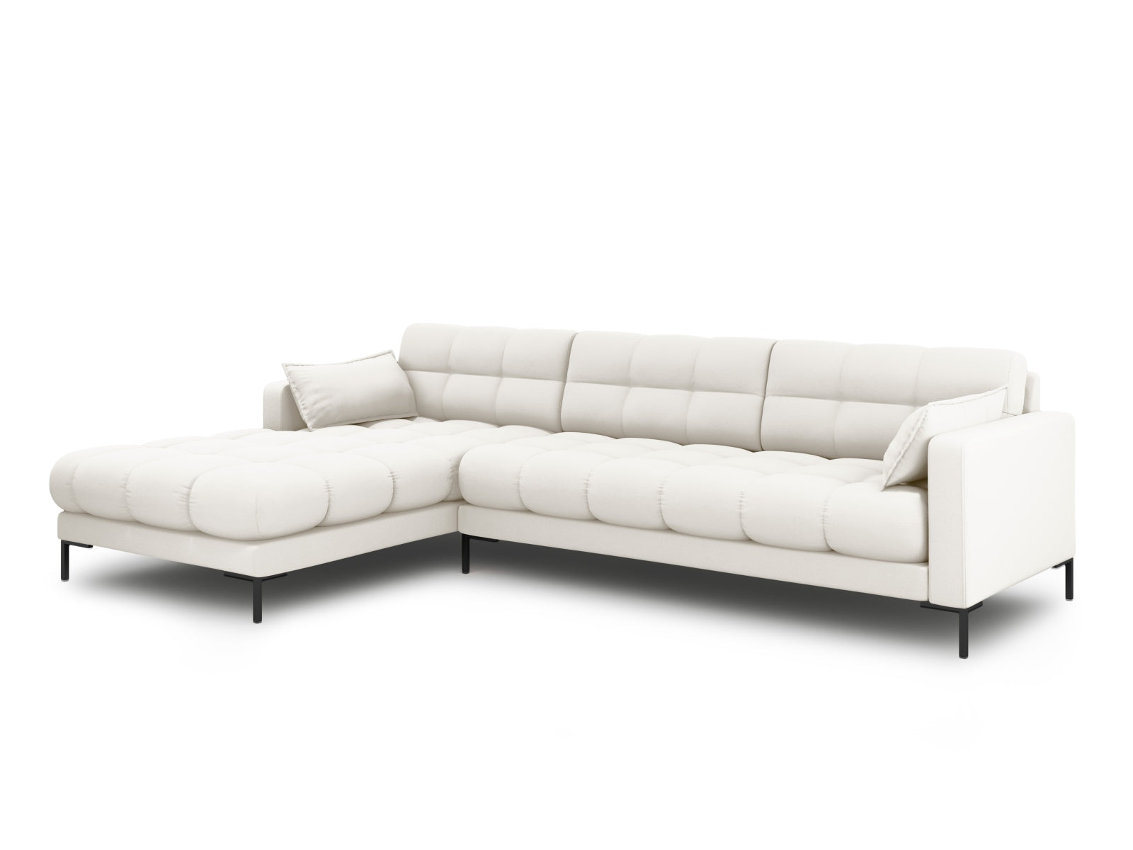 Stylisches Mamaia Ecksofa links in Light Beige und Schwarz, ideal für moderne Wohnräume. Komfortables 5-Sitzer Design von Micadoni.