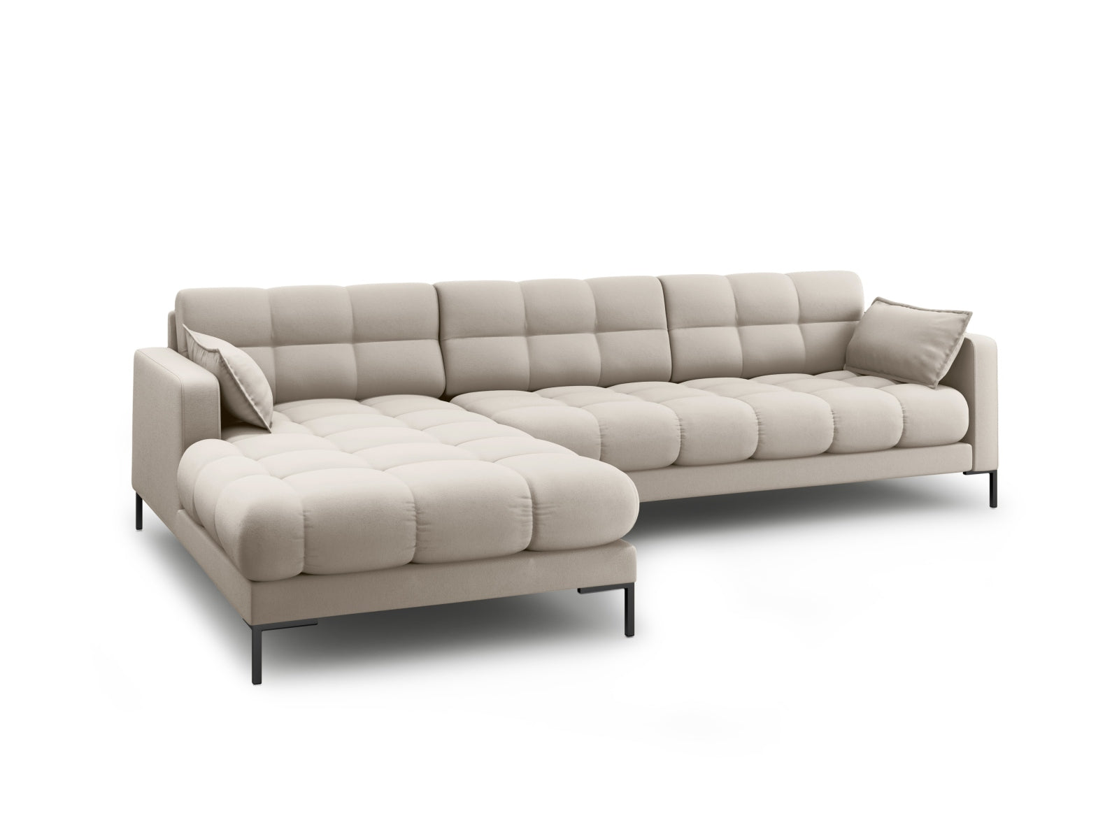 Elegantes Mamaia Ecksofa links in Beige und Schwarz, 5 Sitzer, perfektes L-Sofa von Micadoni für stilvolle Wohnambiente.