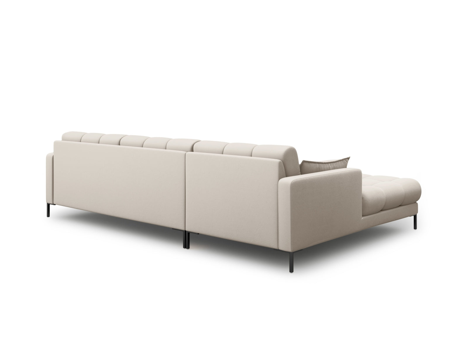 Modernes Mamaia Ecksofa links in stilvollem Beige und Schwarz, 5 Sitzer, ideal für gemütliche und elegante Wohnräume von Micadoni.