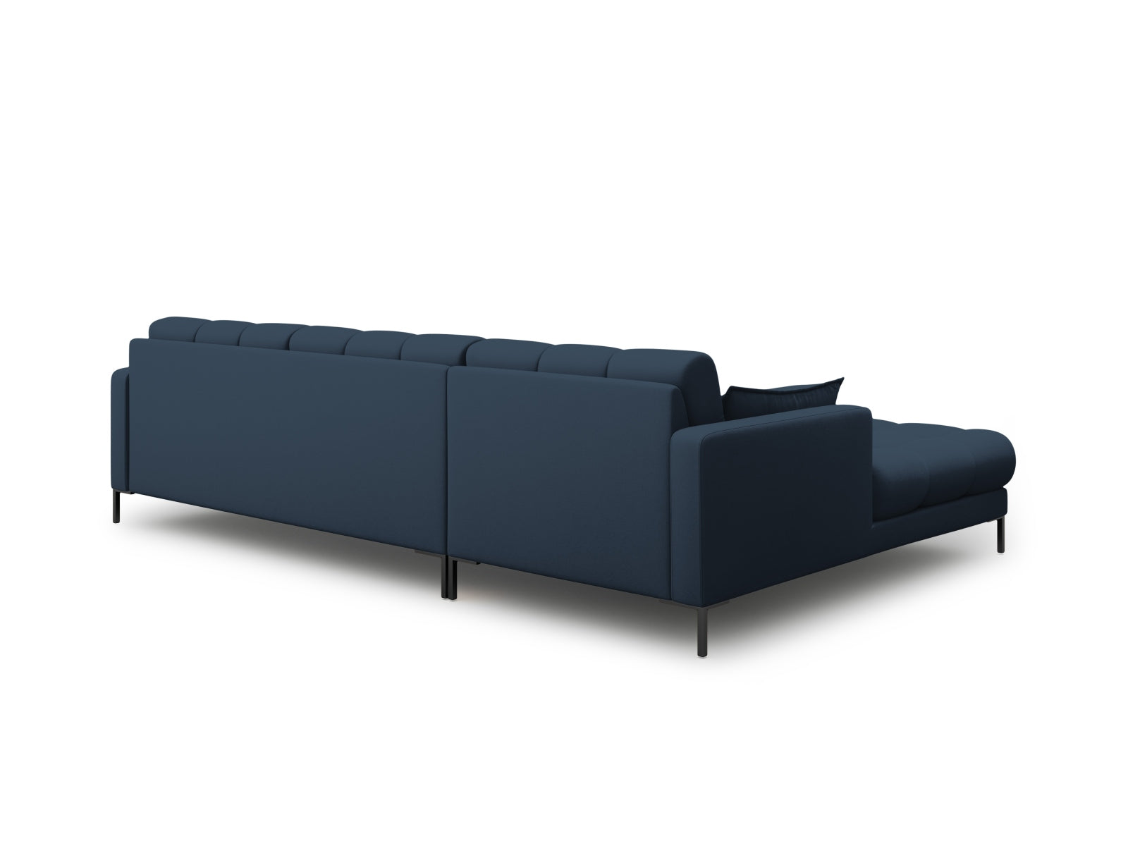 Elegantes Mamaia Ecksofa links in ansprechendem Blau und Schwarz, ideal für stilvolle Wohnräume. 5-Sitzer von Micadoni für Komfort und Entspannung.