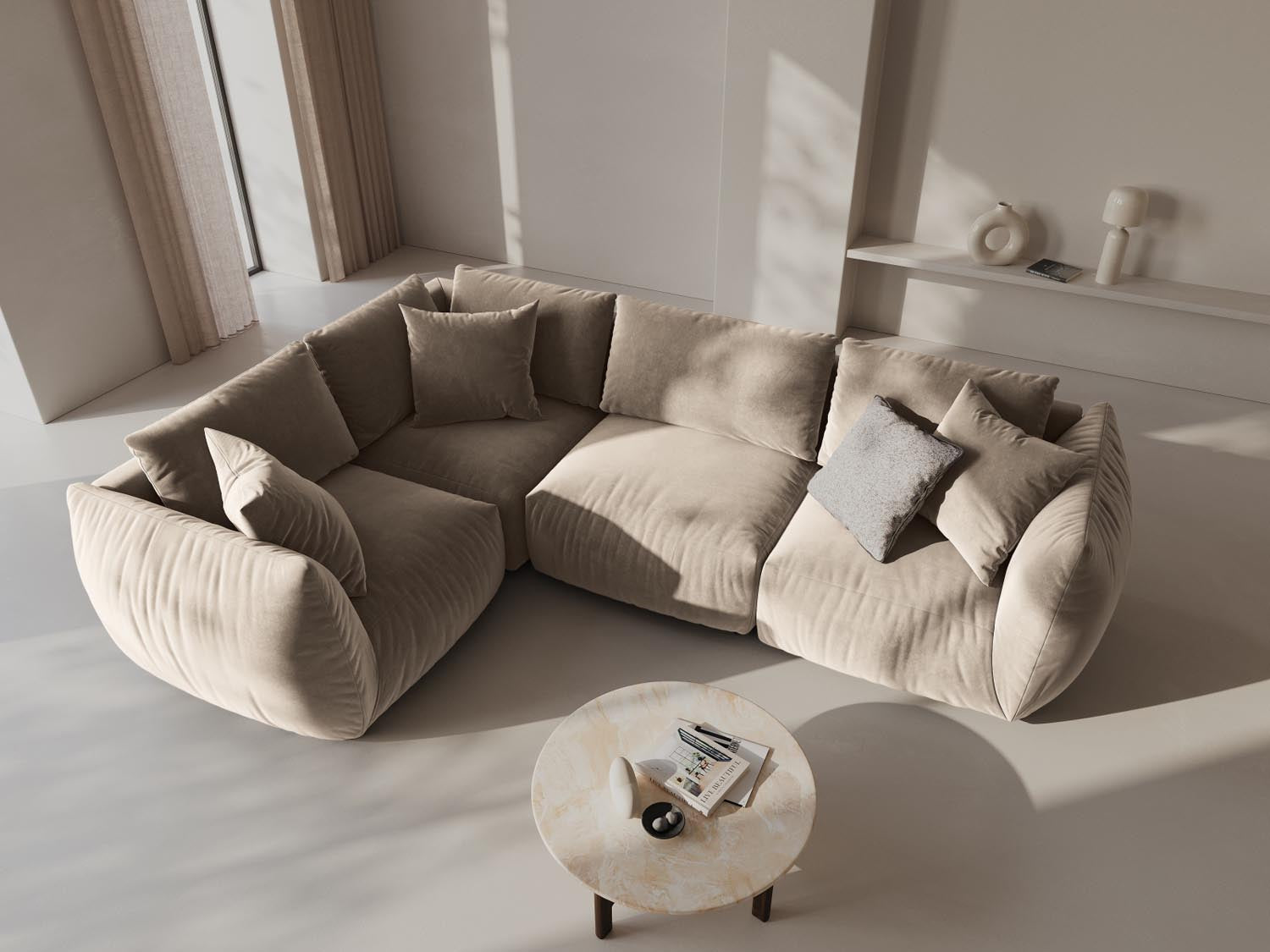 Chris Velour links Ecksofa 4 Sitzer in Ecru-Casino präsentiert im Onlineshop von KAQTU Design AG. Ecksofa links ist von Micadoni