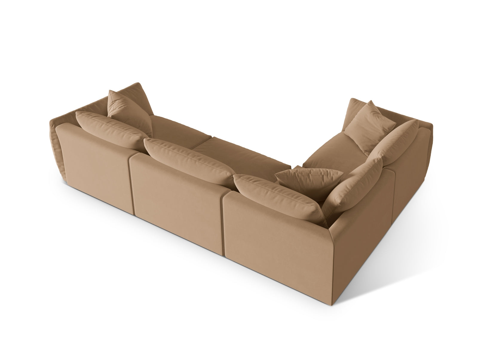 Stylisches Chris Velour Ecksofa in Sand-Casino, linksseitig, für 4 Personen, ideal für ein modernes und elegantes Wohnambiente.