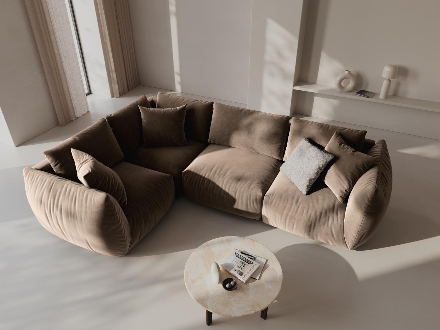 Chris Velour links Ecksofa 4 Sitzer in Light Brown-Casino präsentiert im Onlineshop von KAQTU Design AG. Ecksofa links ist von Micadoni