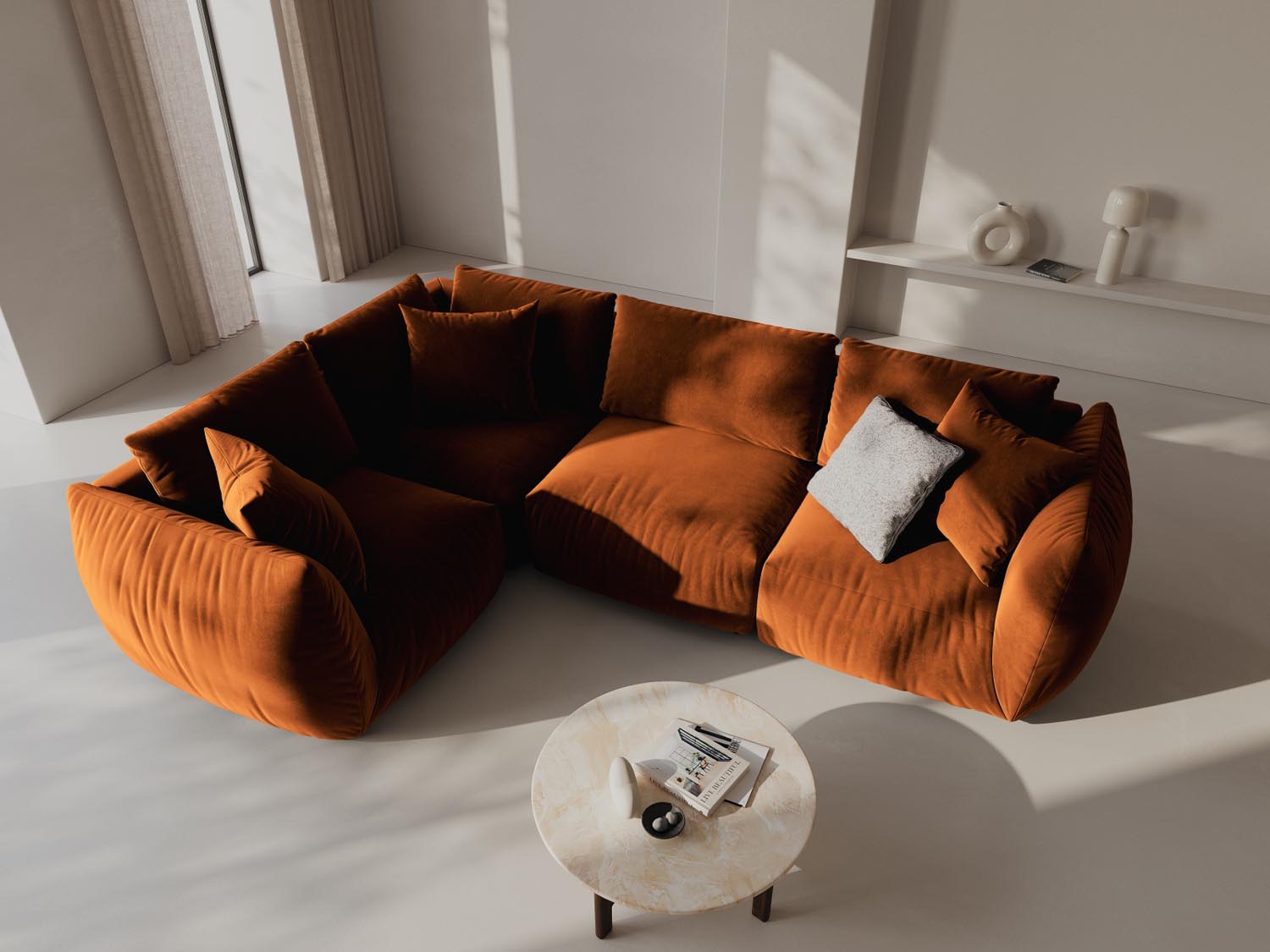 Chris Velour links Ecksofa 4 Sitzer in Terracotta-Casino präsentiert im Onlineshop von KAQTU Design AG. Ecksofa links ist von Micadoni