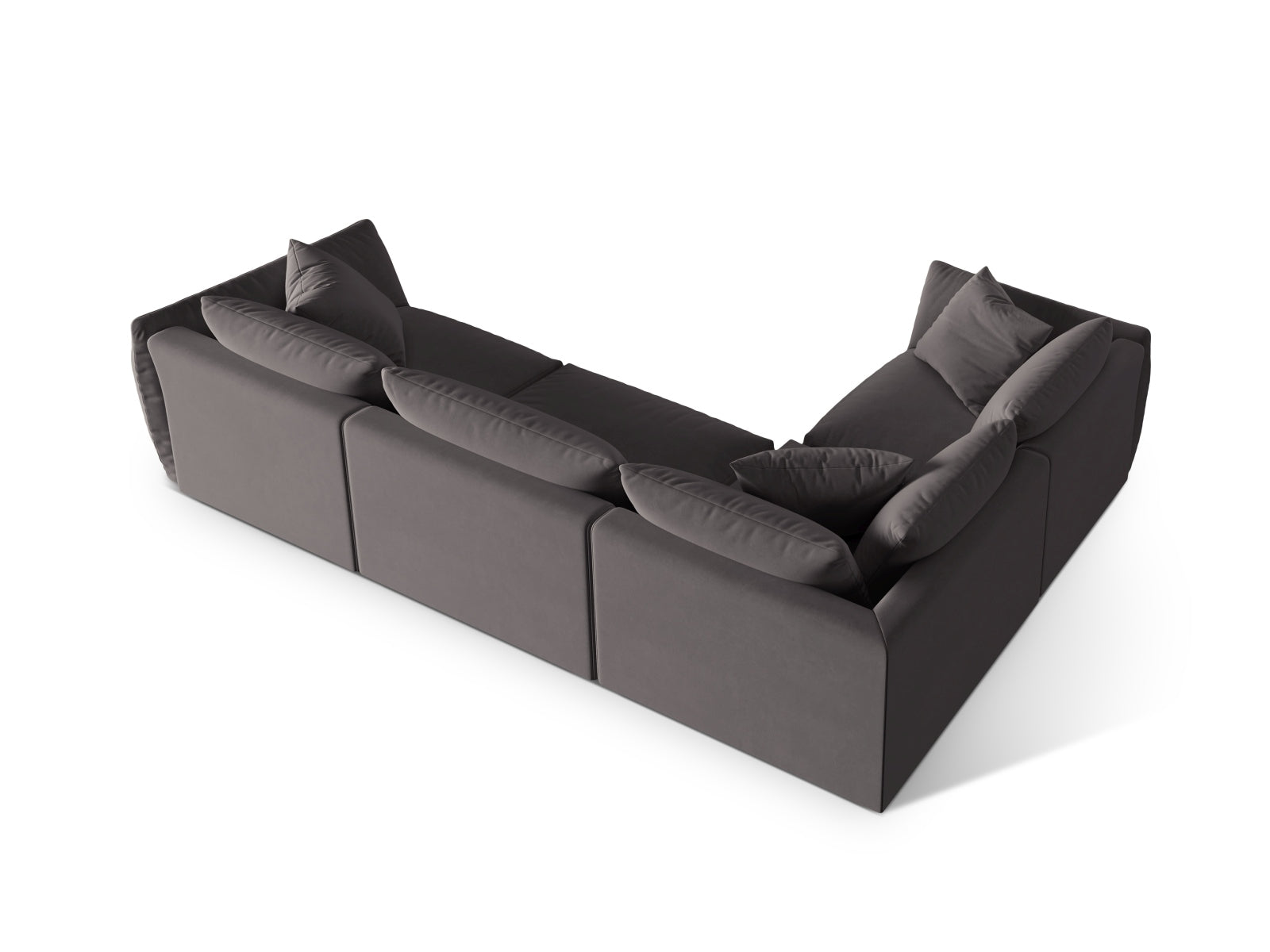 Modernes 4-Sitzer Ecksofa Chris Velour in edlem Dunkelgrau, ideal für gemütliche und stilvolle Wohnräume.
