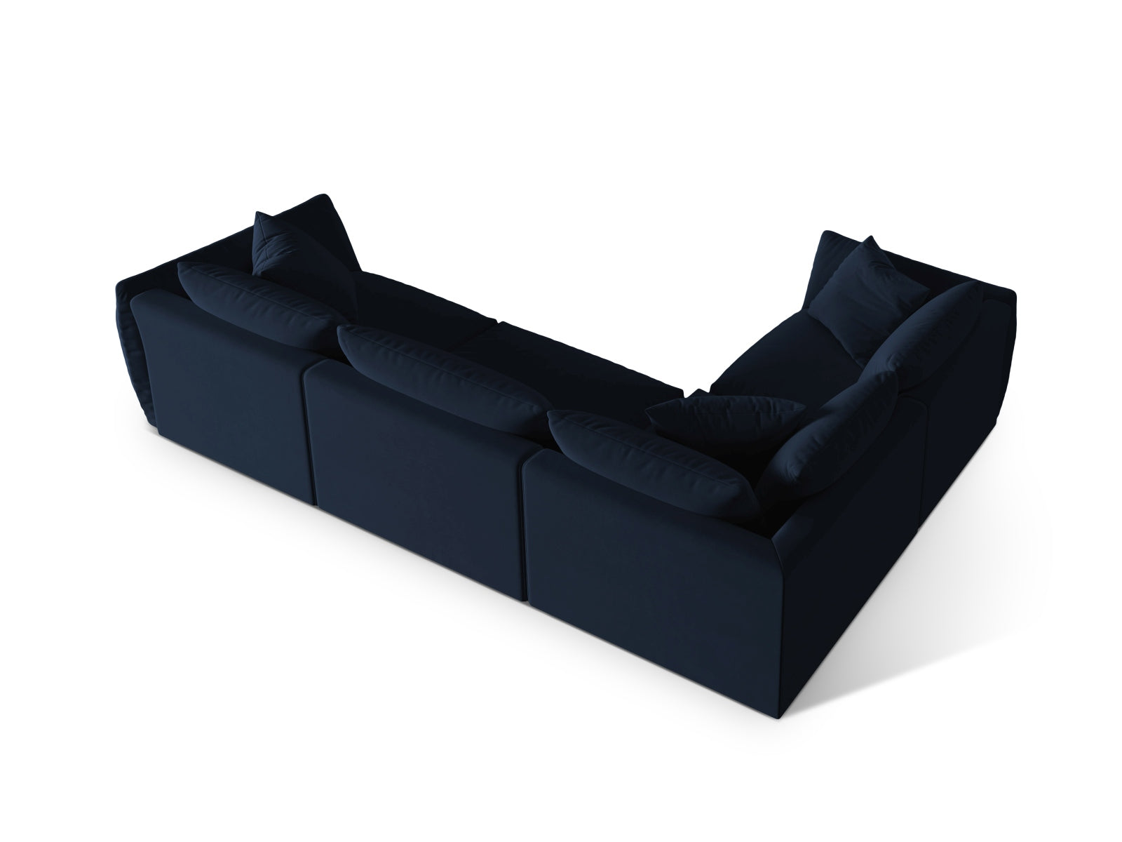 Stylisches Chris Velour Ecksofa in Royalblau, linksseitig, für 4 Personen, ideal für ein elegantes Wohnambiente.