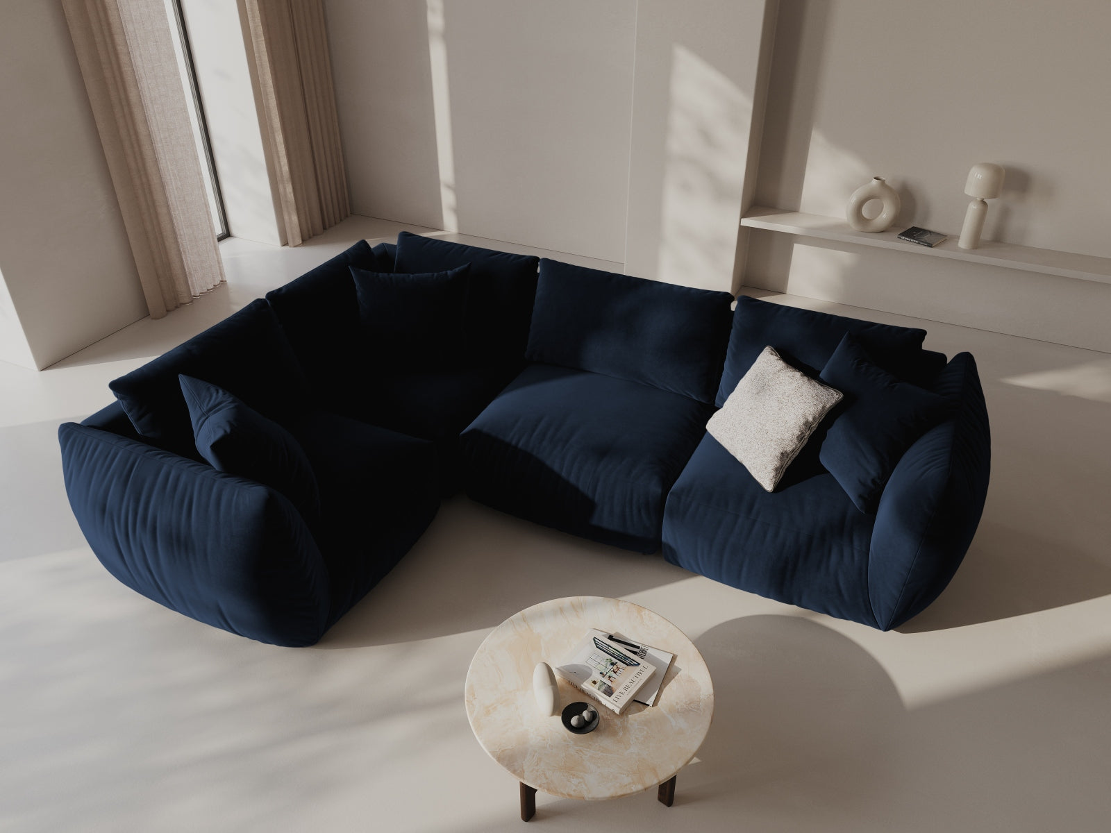 Chris Velour links Ecksofa 4 Sitzer in Royal Blue-Casino präsentiert im Onlineshop von KAQTU Design AG. Ecksofa links ist von Micadoni
