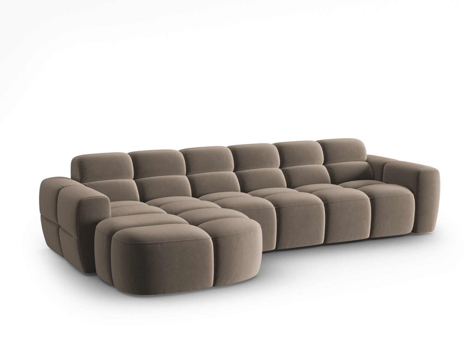 Erleben Sie das stilvolle Lisa Velour Ecksofa links von Micadoni. Dieses 4-Sitzer Sofa vereint modernen Komfort und elegantes Design für Ihr Wohnzimmer.
