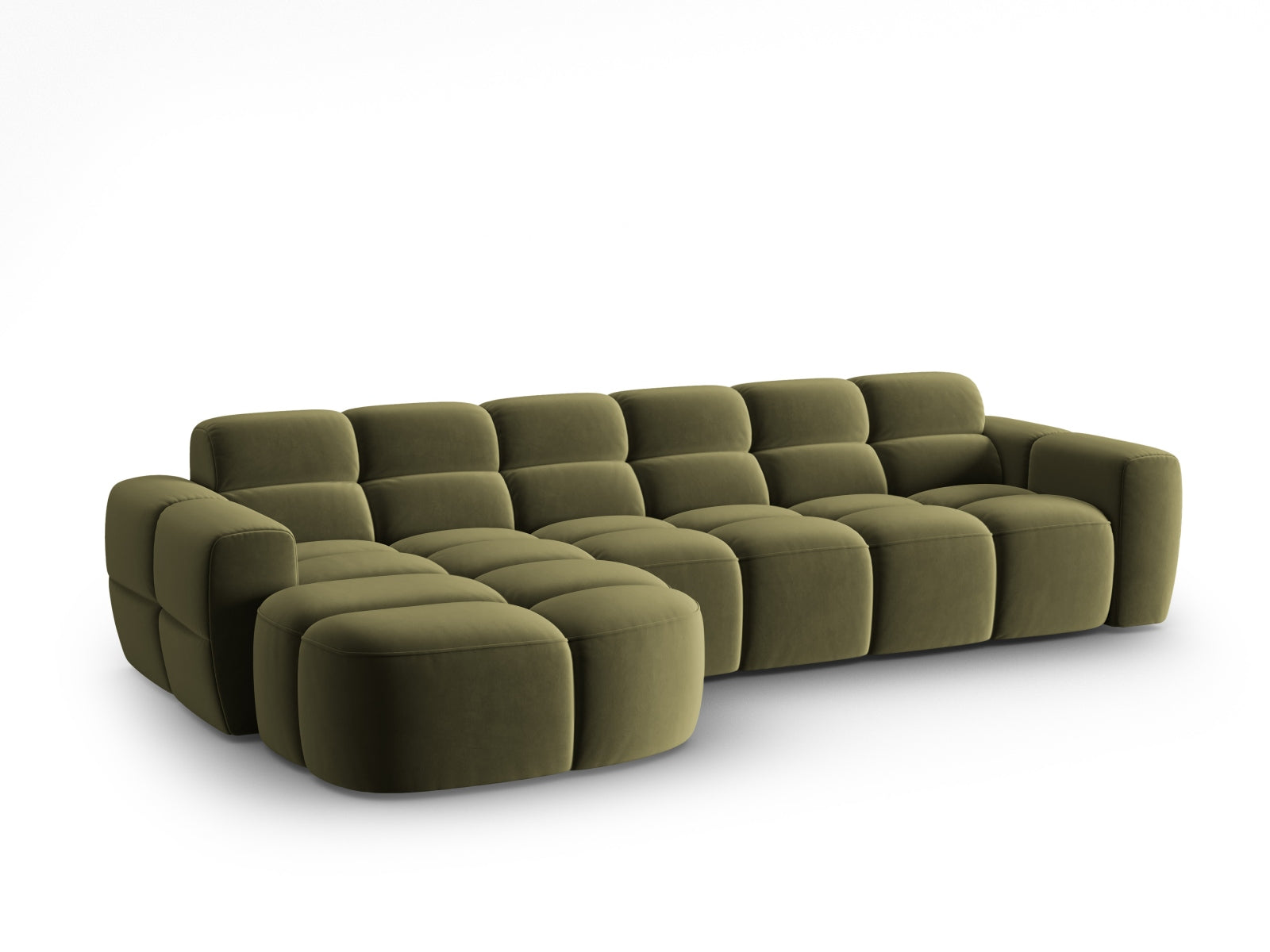 Erleben Sie das stilvolle Lisa Velour Ecksofa links von Micadoni. Dieses 4-Sitzer Sofa vereint modernen Komfort und elegantes Design für Ihr Wohnzimmer.