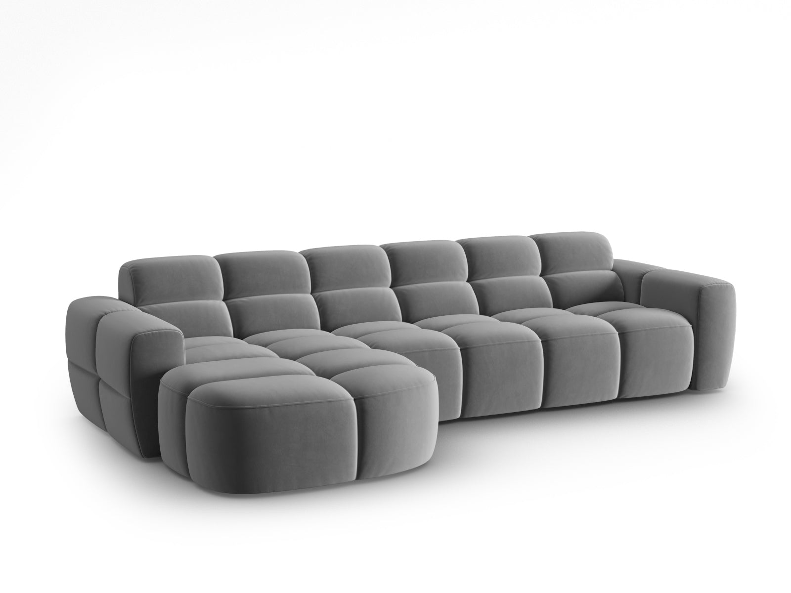 Erleben Sie das stilvolle Lisa Velour Ecksofa links von Micadoni. Dieses 4-Sitzer Sofa vereint modernen Komfort und elegantes Design für Ihr Wohnzimmer.