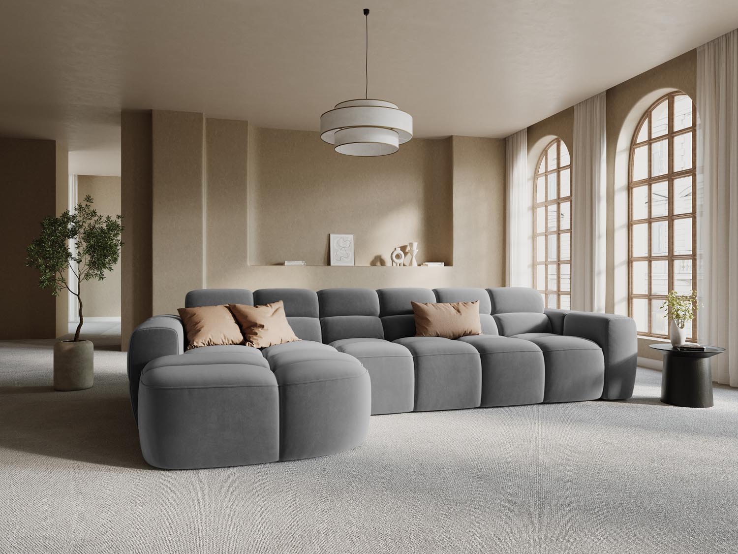 Erleben Sie das stilvolle Lisa Velour Ecksofa links von Micadoni. Dieses 4-Sitzer Sofa vereint Komfort und modernes Design für Ihr Wohnzimmer.