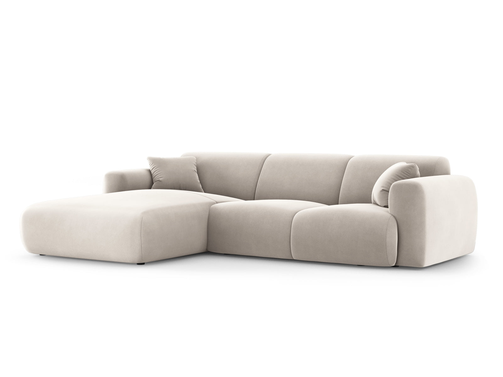 Elegantes Molino Velour Ecksofa in Light Beige, linksseitig, 4-Sitzer von Micadoni, ideal für stilvolle Wohnräume.