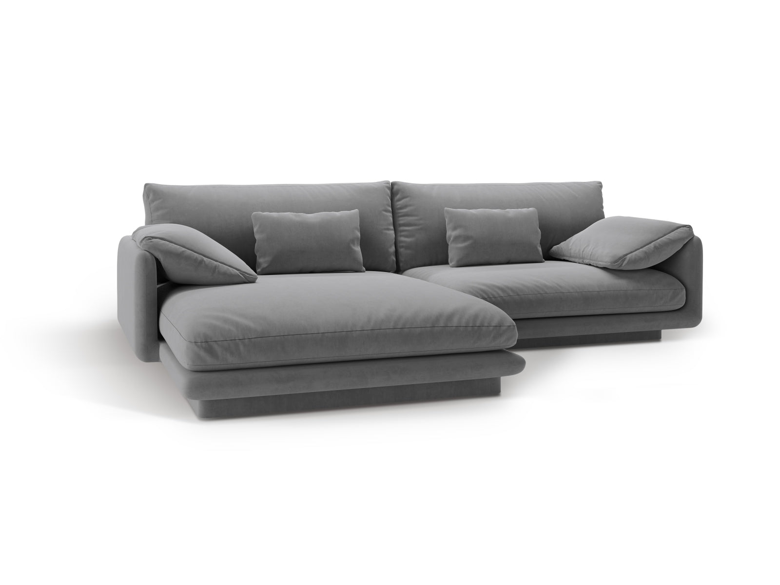Elegantes linksseitiges 4-Sitzer Ecksofa Torino aus Velours in hellem Grau von Micadoni, perfekt für stilvolle Wohnräume.