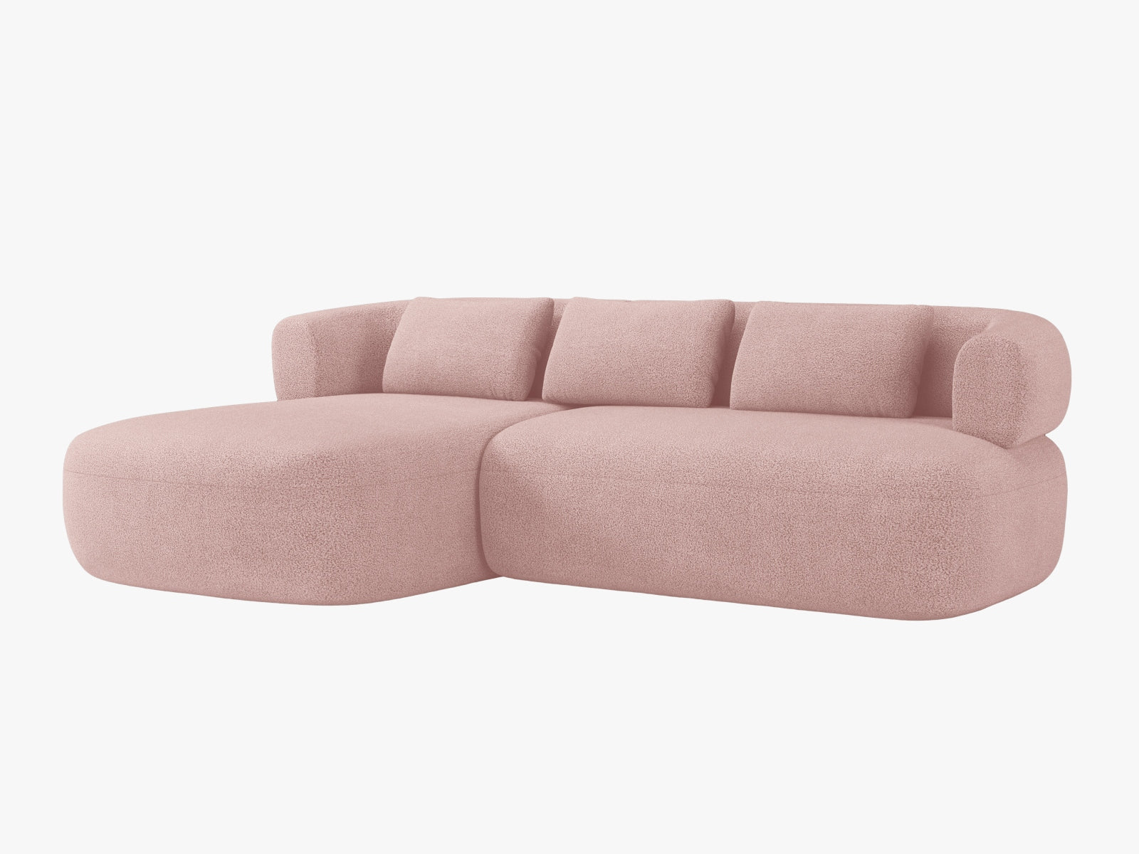 Elegantes Jenny Ecksofa links in sanftem Powder Pink, ideal für stilvolle Wohnräume. 5-Sitzer von Micadoni für maximalen Komfort.