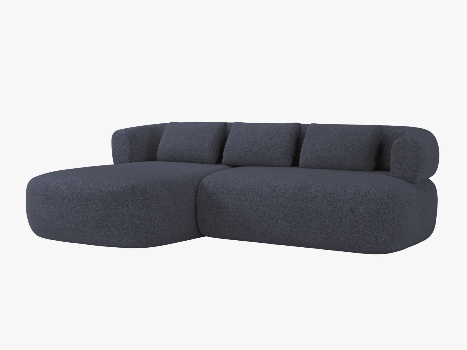 Elegantes Jenny Ecksofa links, 5-Sitzer in Dunkelblau, ideal für stilvolle Wohnräume. Hochwertige Verarbeitung von Micadoni.