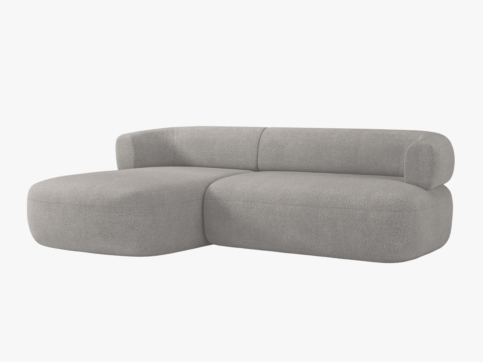 Elegantes 5-Sitzer Ecksofa Jenny links in sanftem Grau, perfektes Möbelstück für stilvolle und einladende Wohnbereiche von Micadoni.
