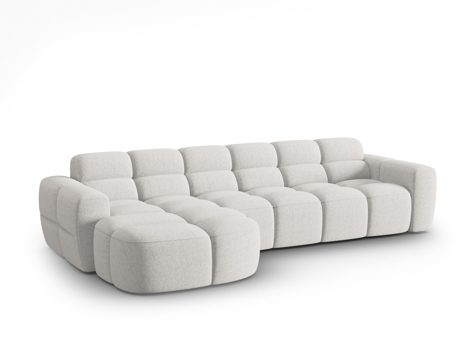 Entdecken Sie das elegante Lisa Ecksofa links 4 Sitzer von Micadoni. Hochwertiger Velours und modernes Design verwandeln Ihr Zuhause in eine Wohlfühloase.