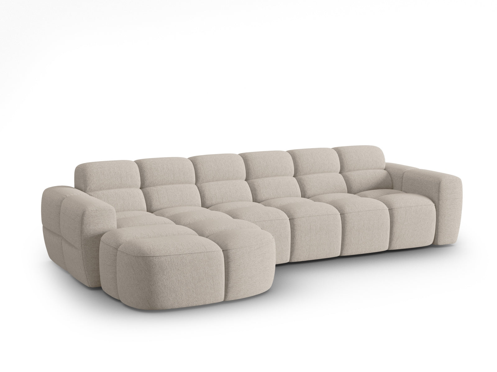 Erleben Sie das stilvolle Lisa Ecksofa links 4 Sitzer von Micadoni. Mit edlem Velours und zeitgemässem Design wird Ihr Wohnraum zum Highlight.