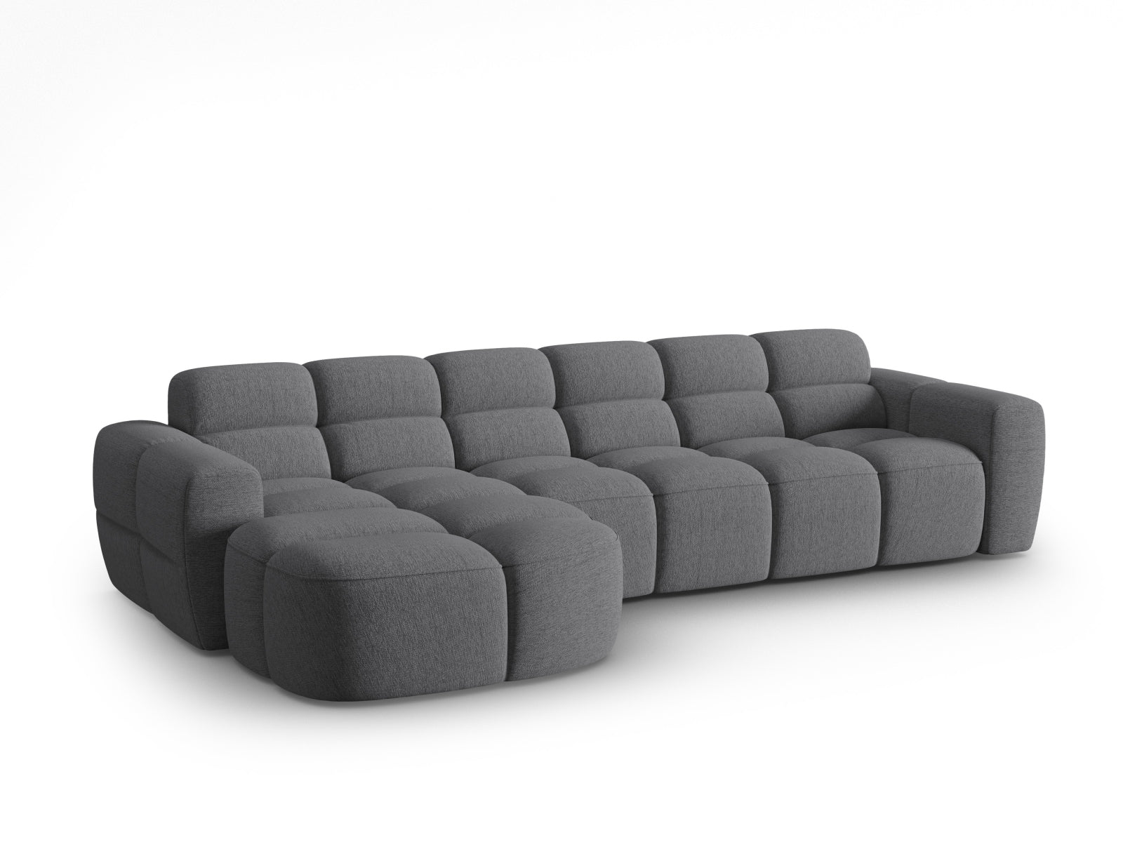 Entdecken Sie das elegante Lisa Ecksofa links 4 Sitzer von Micadoni. Hochwertiger Velours und modernes Design verwandeln Ihr Zuhause in eine Wohlfühloase.