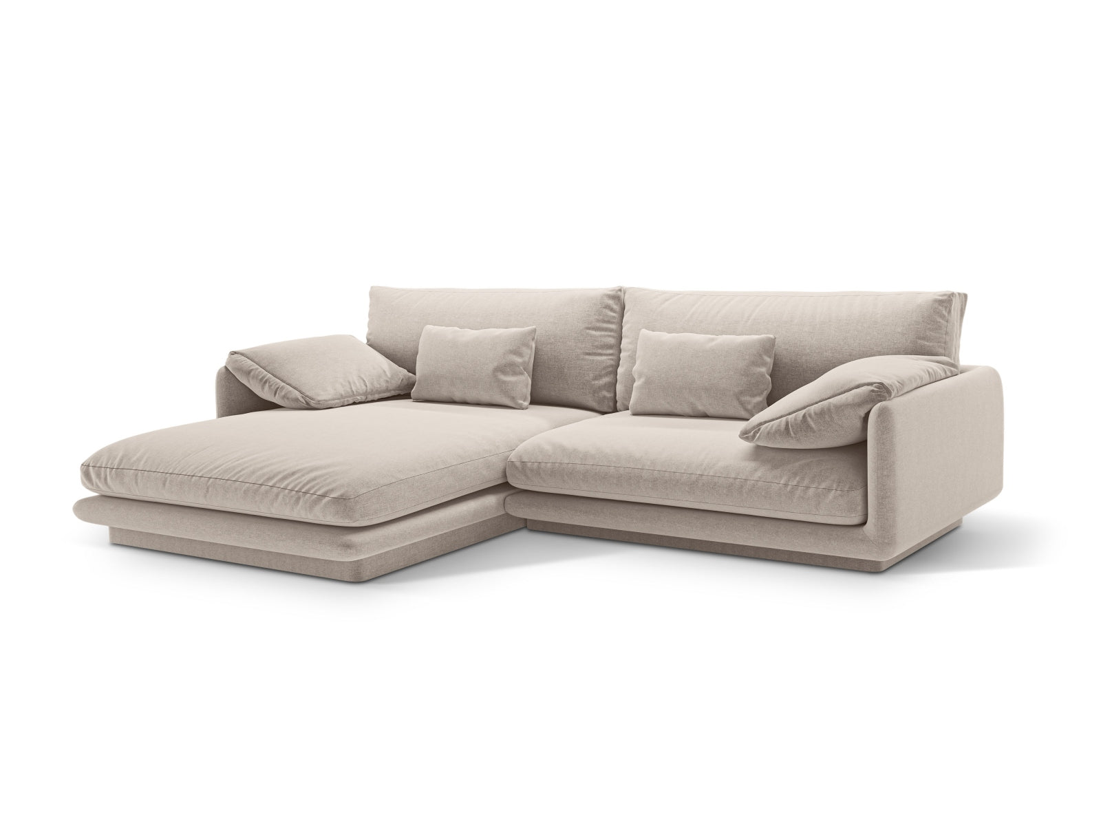 Stylisches Torino Ecksofa links, 4-Sitzer in hellem Beige, ideal für moderne Wohnräume. Hochwertige Verarbeitung von Micadoni.