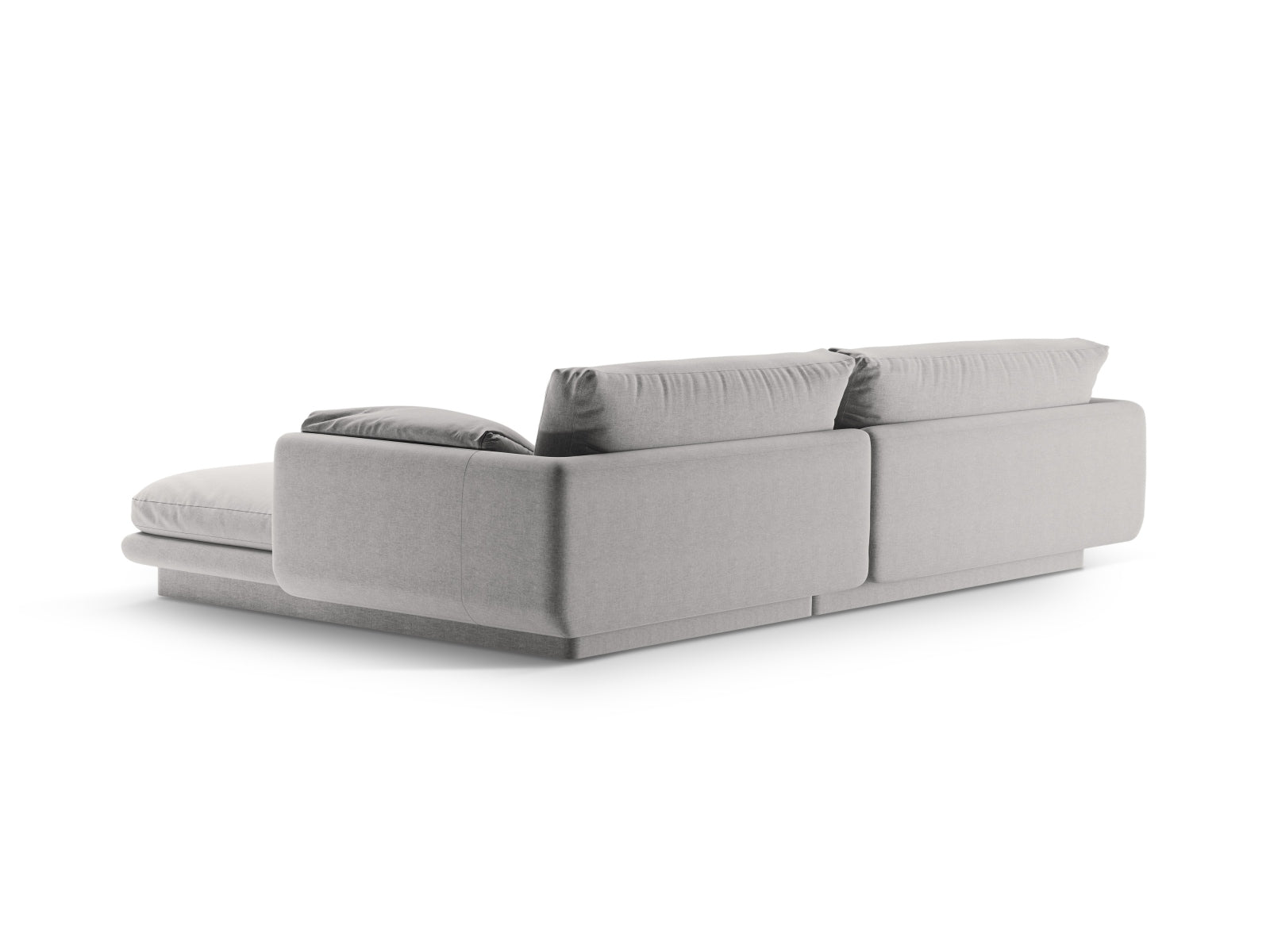 Elegantes Torino Ecksofa links in sanftem Grau, perfekt für zeitgemäße Wohnzimmer. Geräumiges 4-Sitzer Modell von Micadoni.