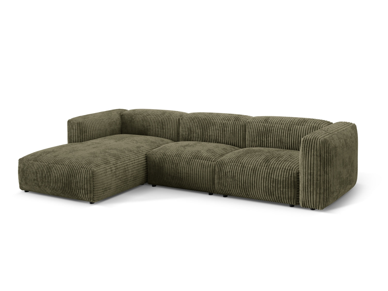 Elegantes, modulares Ecksofa in Moss Green-Tilia, ideal für stilvolle Wohnräume. Linksseitige 3-Sitzer-Variante von Micadoni.