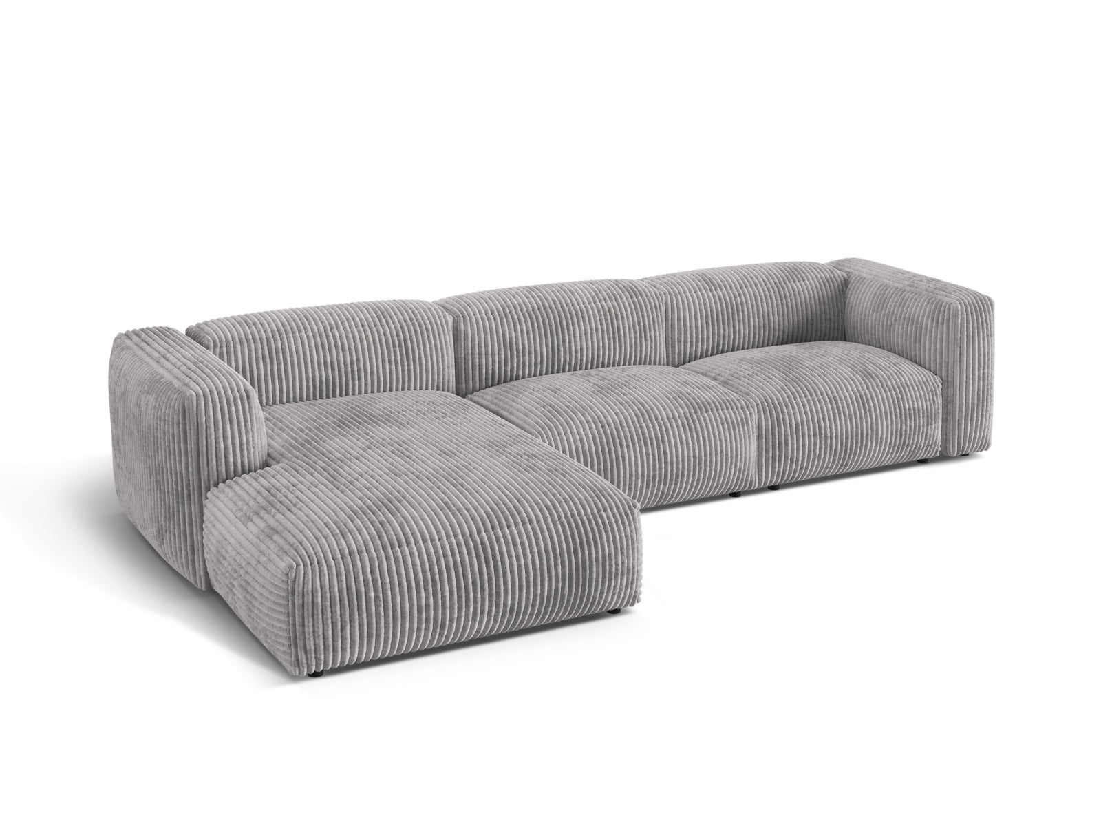 Modernes, flexibles Ecksofa Martina in sanftem Grau, bietet Platz für drei Personen und verleiht jedem Raum eine einladende Atmosphäre.