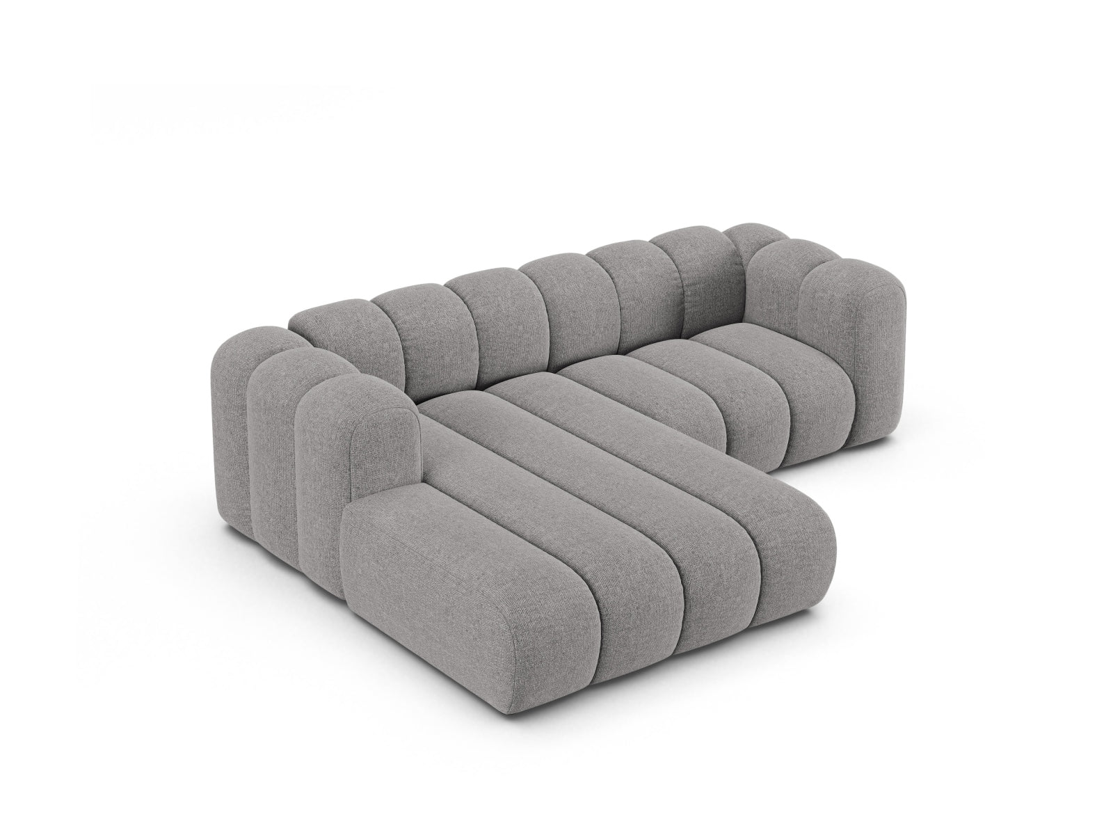 Modernes, hellgraues L-Sofa von Micadoni, linksseitig als 3-Sitzer gestaltet, perfekt für gemütliche und stilvolle Wohnbereiche.