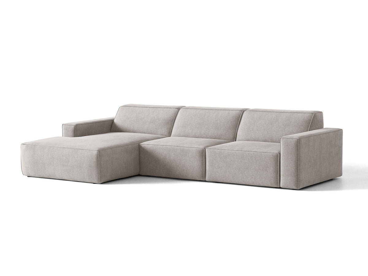 Modulares Ecksofa links Jodie von Micadoni mit Meridienne auf schwarzen Kunststoffbeinen
