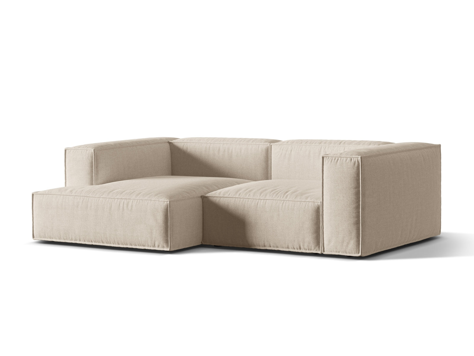 Modulares 3-Sitzer Ecksofa links Nuria in elegantem Beige, ideal für stilvolle Wohnräume, präsentiert von Micadoni.